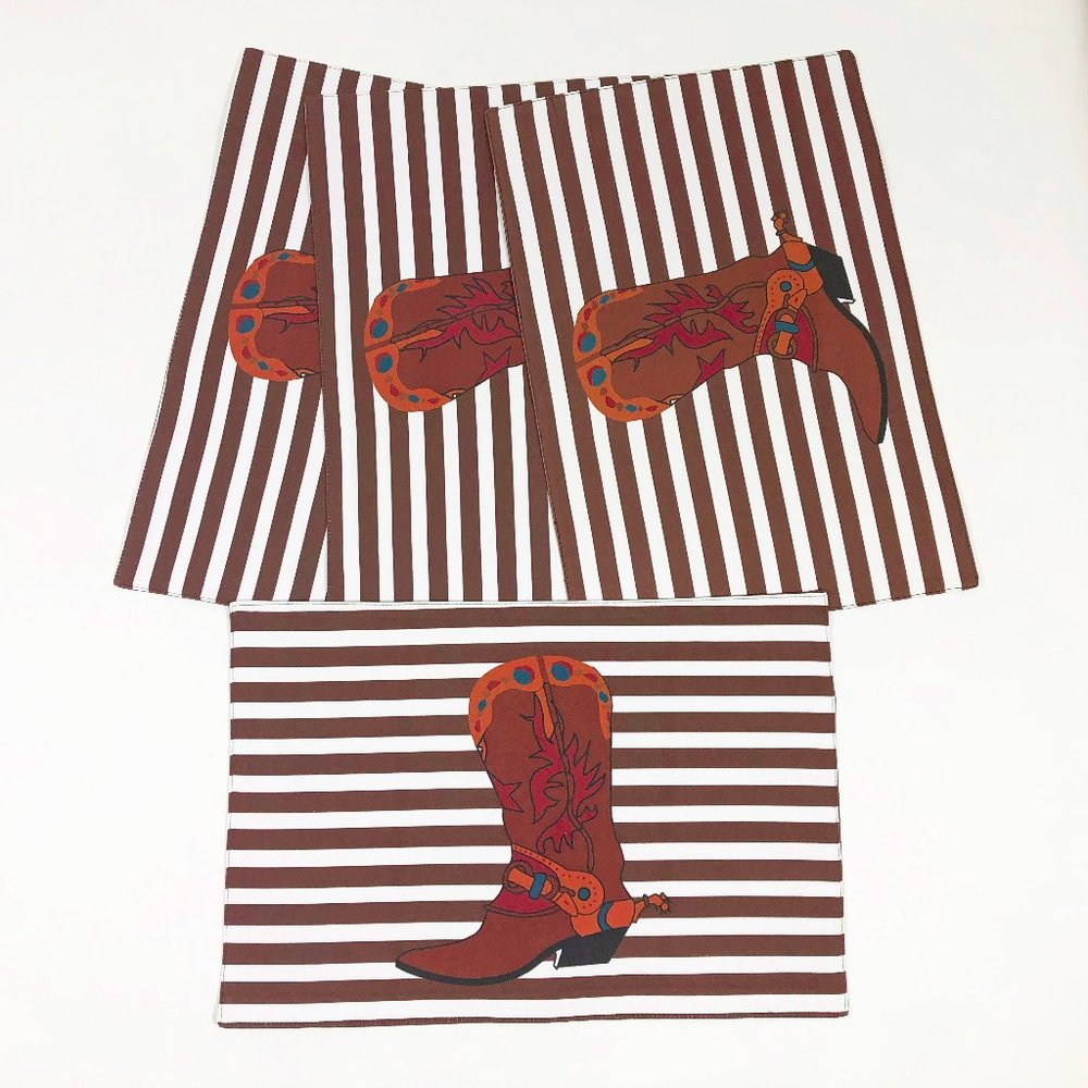 NWT Cowboy Boot and Stripes Printed Placemats Set of 4